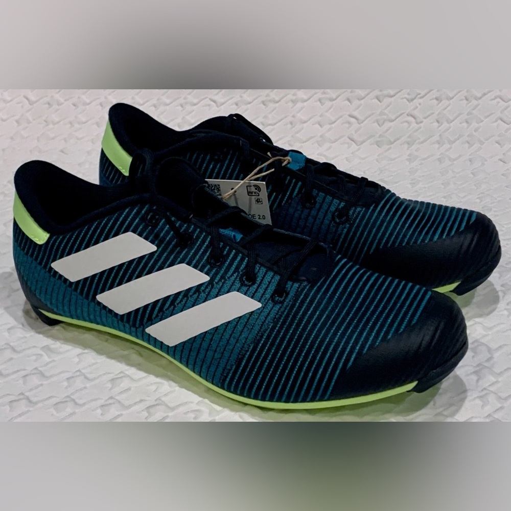 ADIDAS The Road 2.0 Black Teal Lime White Cycling Shoes Mens Sz 6 Womens Sz 7